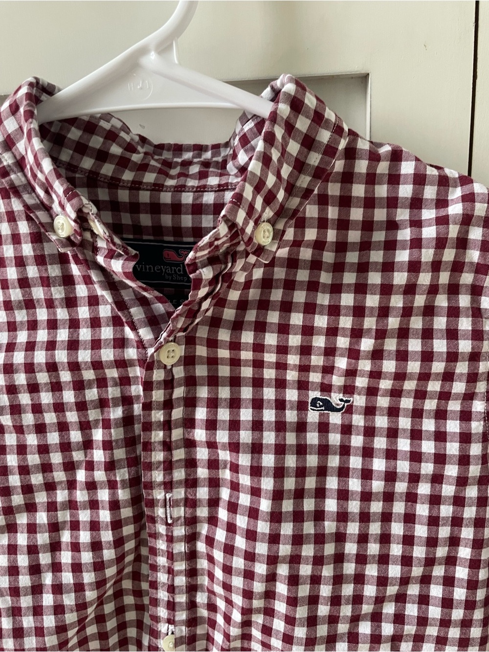 Vineyard Vines Boy’s Burgundy and White Check Button-Down Shirt